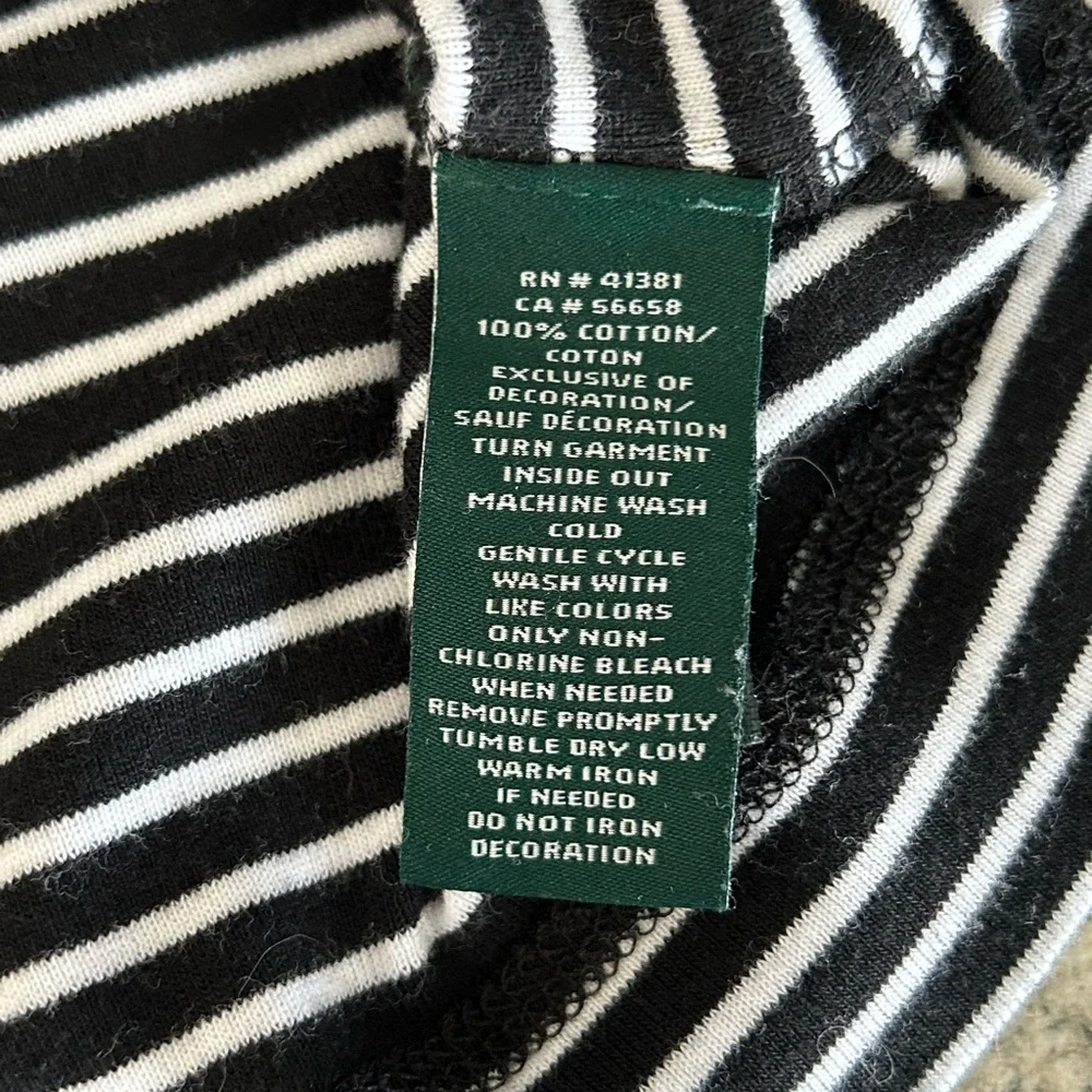 Lauren Ralph Lauren Black White Striped Top Suede Elbow Patches and Accents Sz M - Picture 12 of 15